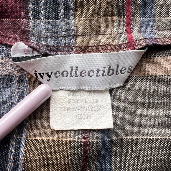 Ivy Collectibles Plaid Button-Up Vest  Vintage Made In USA Womens Size Medium - Picture 3 of 8